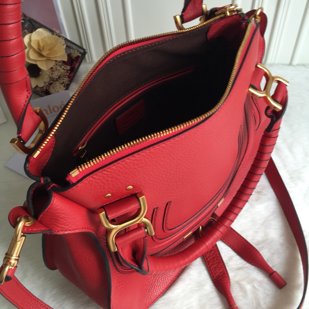 Chloe Large Marcie Bag In Red Grained Leather